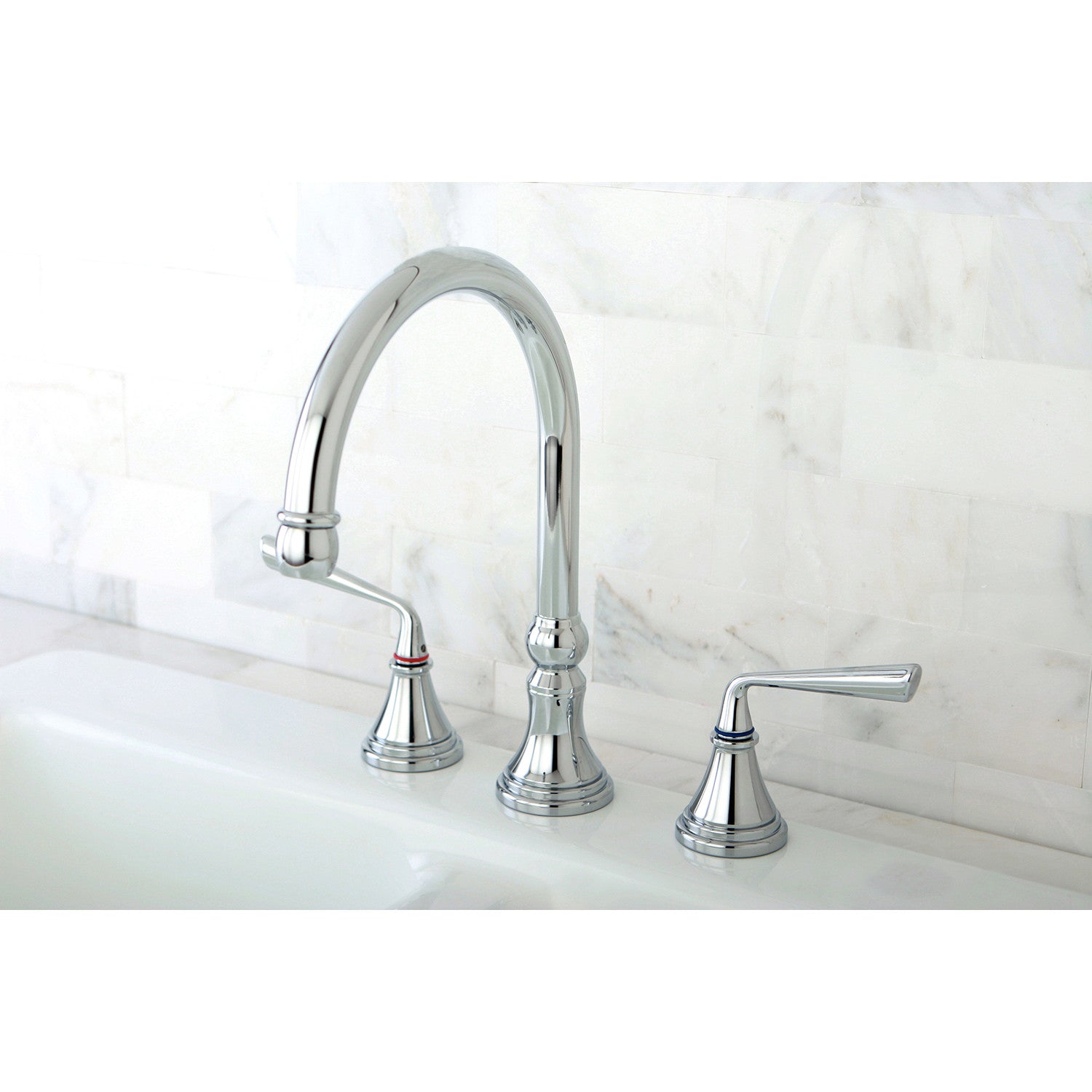 Kingston Tulare KS2791ZLLS - Silver Sage Double-Handle 3-Hole Widespread Kitchen Faucet, Polished Chrome — thumbnail 3